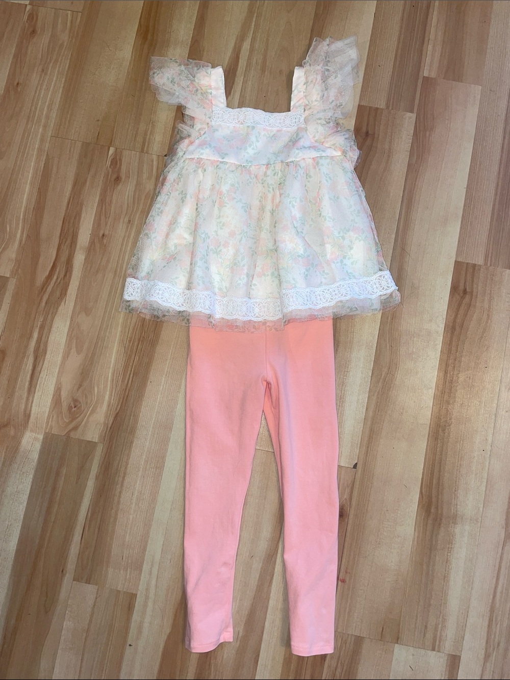 Girls pink floral dress and leggings set size 3T